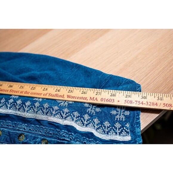 Rayasun L cotton/rayon embroidered blue button up tank top Boho fairy - Picture 6 of 6